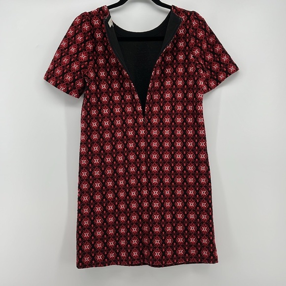 LOFT Scroll Floral Jacquard Short Sleeve Shift Mini Dress Red/Black Petite XS - Picture 4 of 8